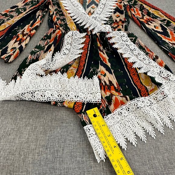 SHOP WTD Romper Crochet Detail Lightweight Medium Low V-Neck Wide Sleeves - Picture 8 of 12